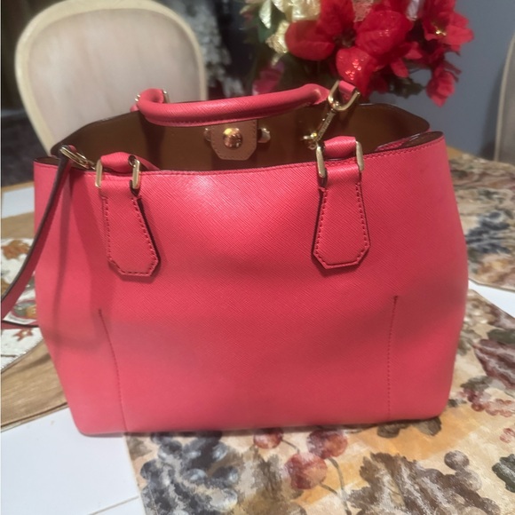 Michael Kors Coral-Pink Saffiano Satchel with MK Charm - Picture 4 of 9